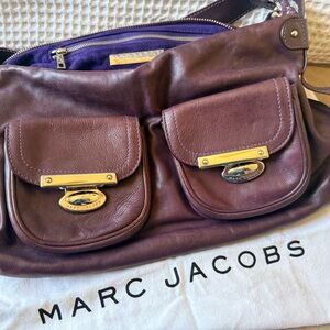 Marc Jacobs Burgundy Leather Shoulder Bag with Front Pockets